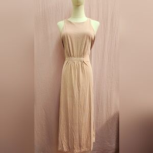 LUMIÈRE Sleeveless Godess V-Back Front Smock Midi Dress- Blush Pink- Medium NEW